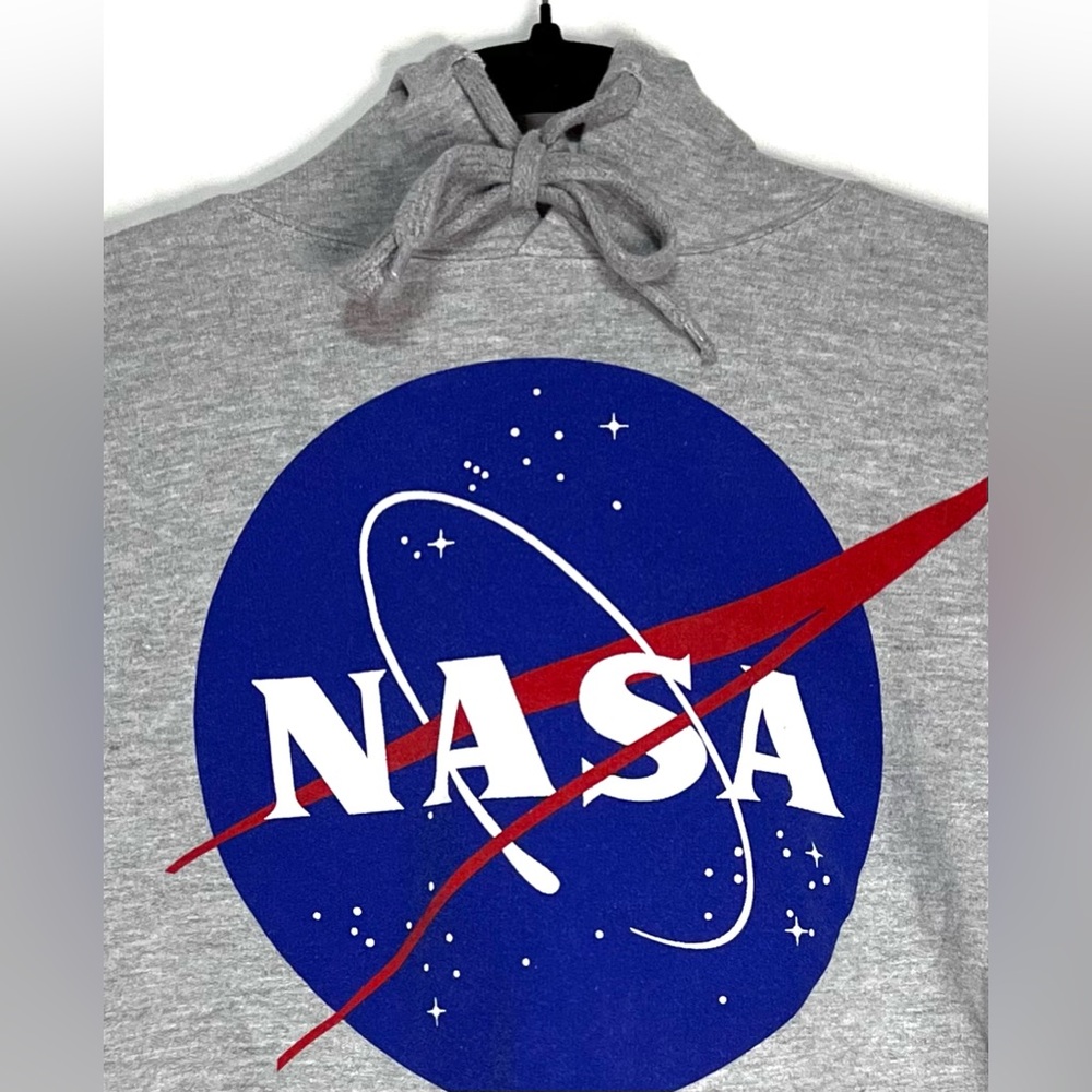 NASA Cropped Pullover Cotton Hoodie | Science Space Rocket Casual Cozy Raw Hem - Picture 3 of 9